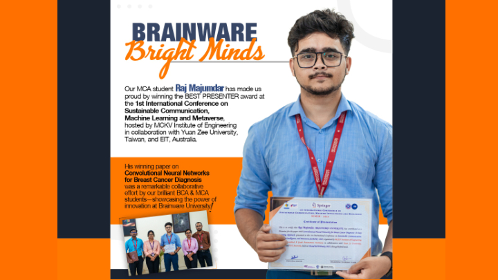 MCA student Raj Majumdar- BEST PRESENTER award at the International Conference