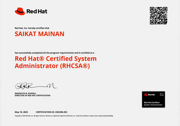 Student completes global exam on FedHat Certified System