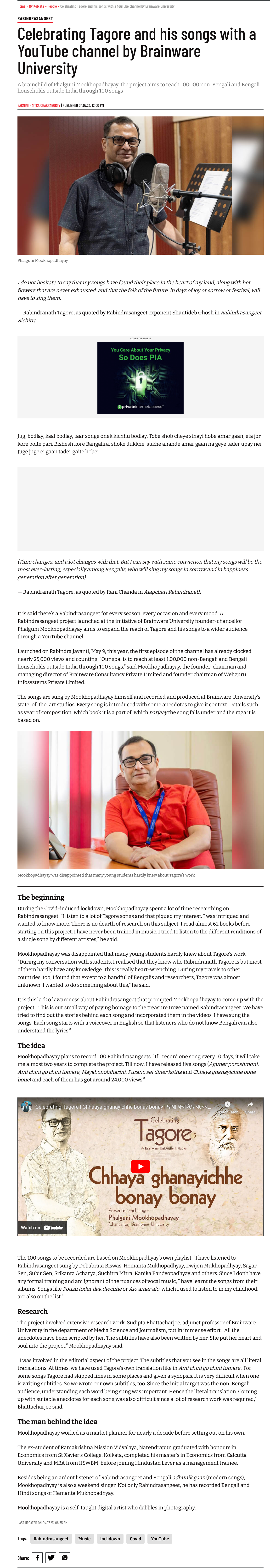 Celebrating Tagore and his songs with a YouTube channel by Brainware University